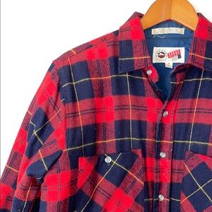 Arrow Sports Plaid Wool Blend Layering Shirt Jacket Medium Red Blue Lined Button